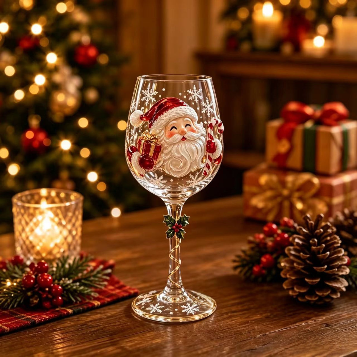Christmas Themed Glass Art Goblets (6 Set)