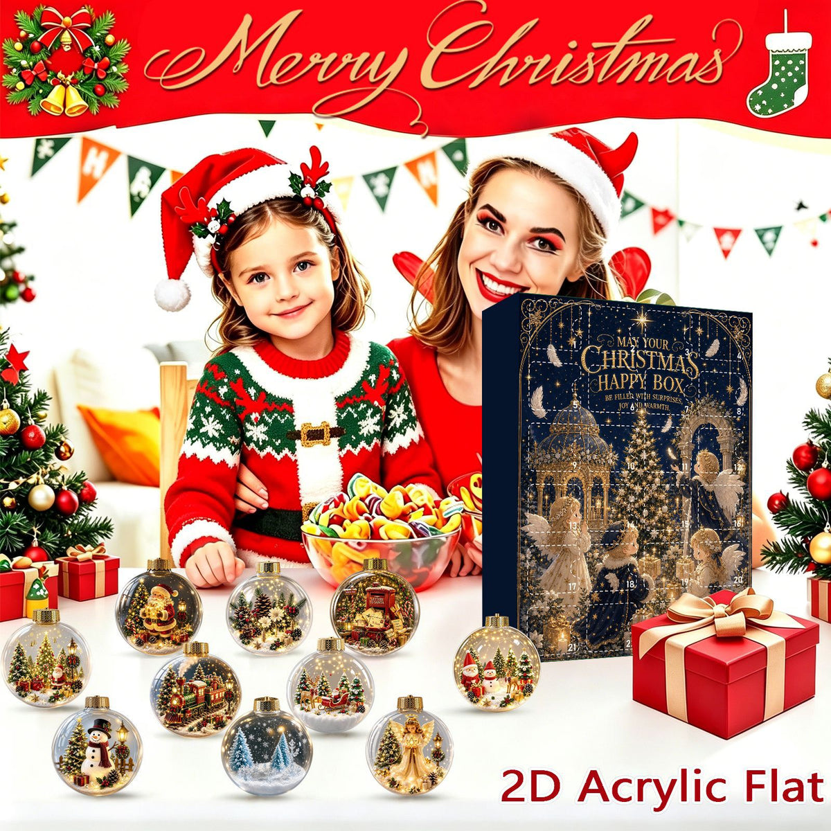 Christmas Countdown Calendar Blind Box with Acrylic Ornaments