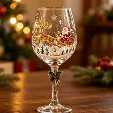 Christmas Themed Glass Art Goblets (6 Set)