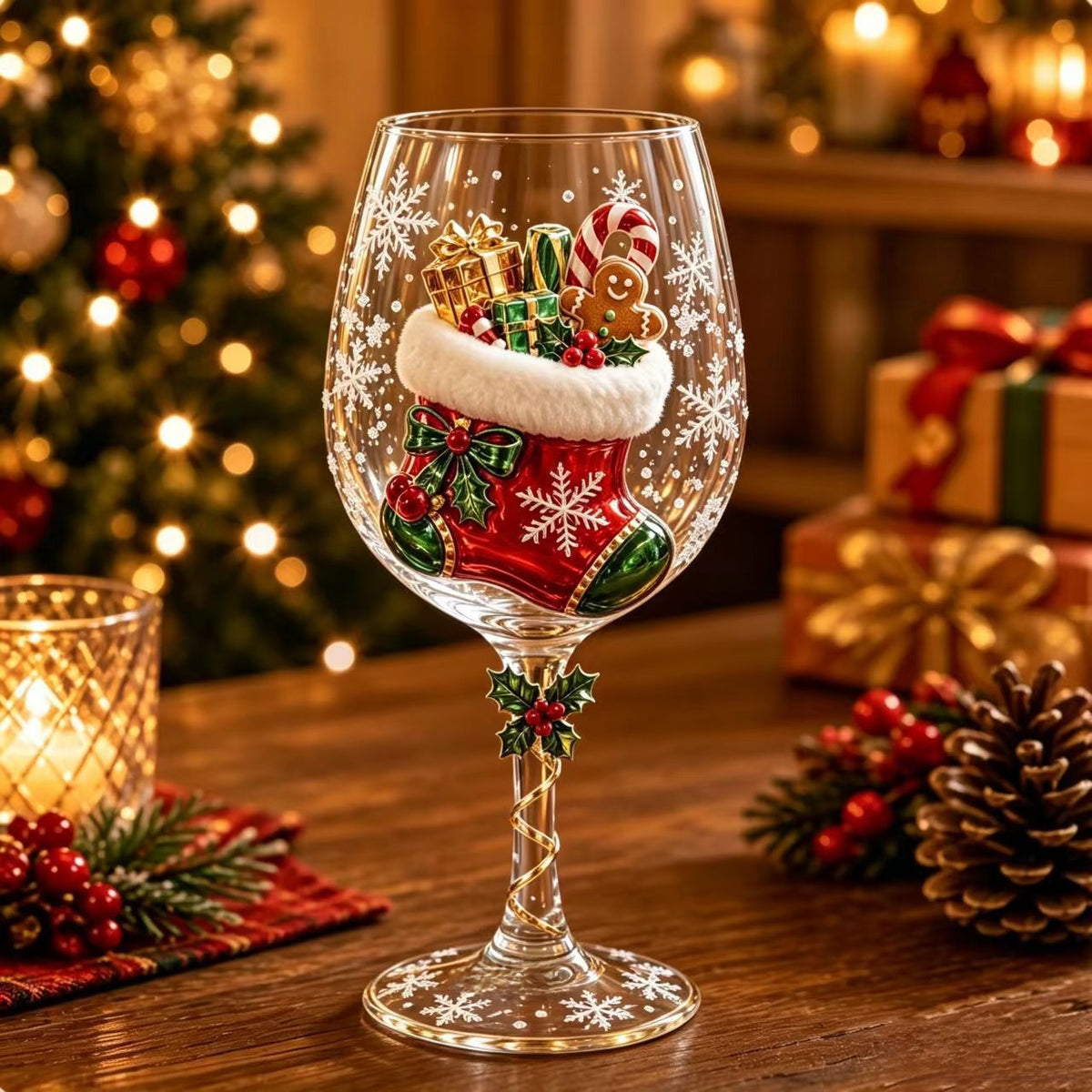 Christmas Themed Glass Art Goblets (6 Set)