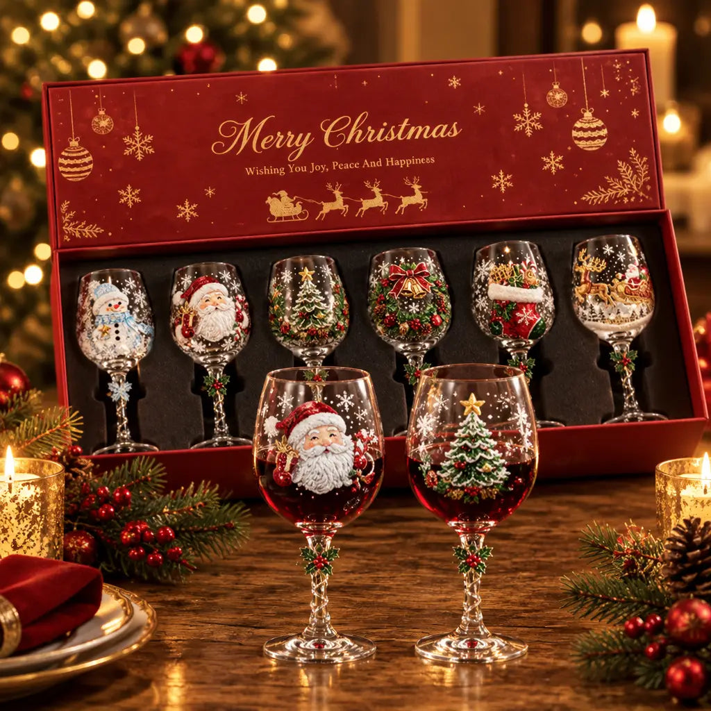 Christmas Themed Glass Art Goblets (6 Set)