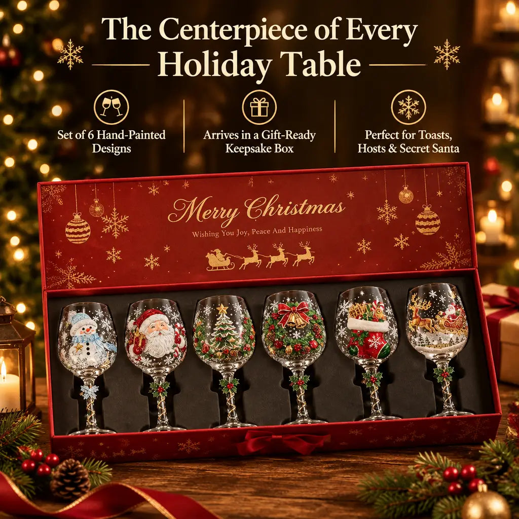 Christmas Themed Glass Art Goblets (6 Set)